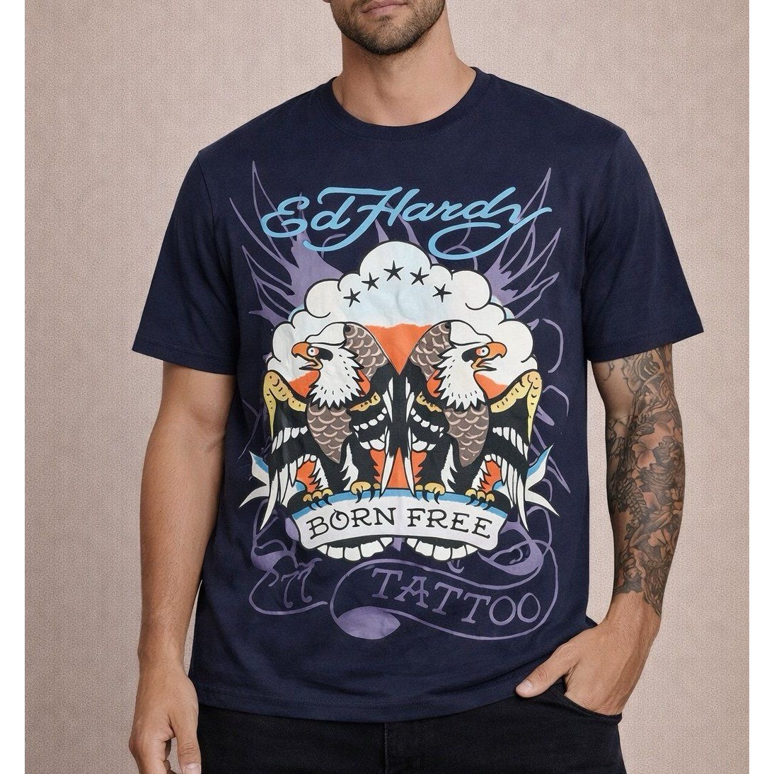 Nwt Ed Hardy Graphic T Green T-Shirt Born Free Eagle Tattoo Y2k Vintage- Large